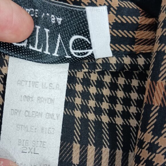 ACTIVE U.S.A plaid blazer women's brown size 2XL Rayon Office Siren - Picture 4 of 5